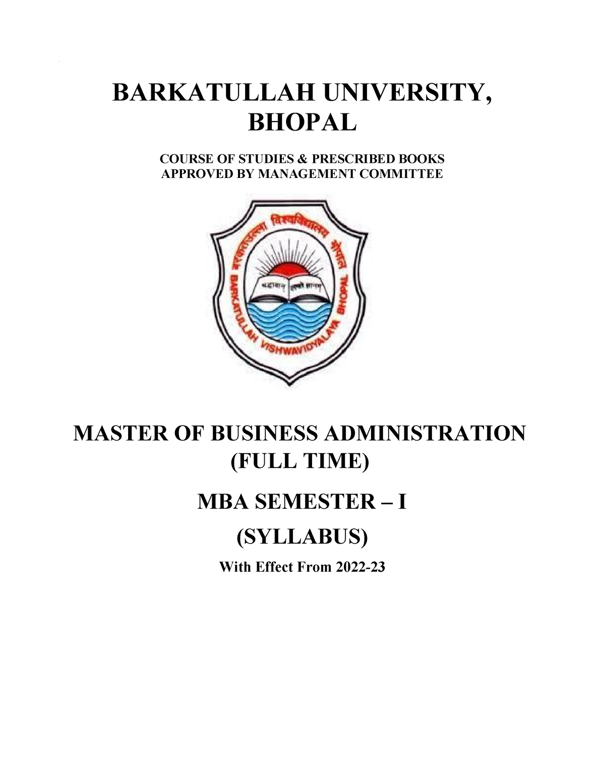 Bu Mba Syllabus Full Time 1 Sem 2023 - S BARKATULLAH UNIVERSITY, BHOPAL ...