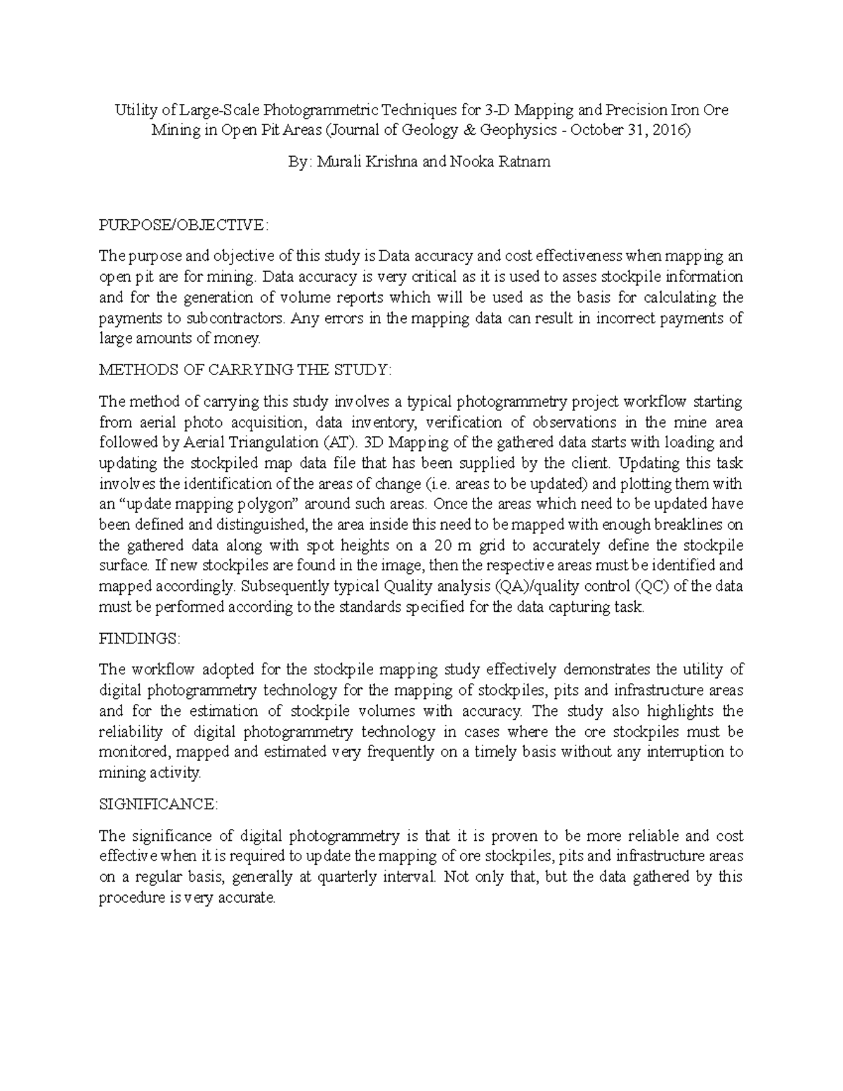 Geology 3D mapping using photogrammetric techniques - Utility of Large ...