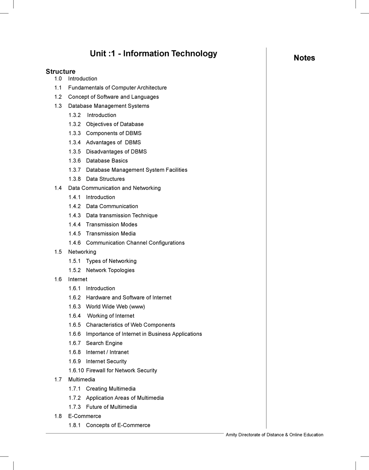 Unit 1 Information Technology Notes - Structure Unit :1 - Information ...