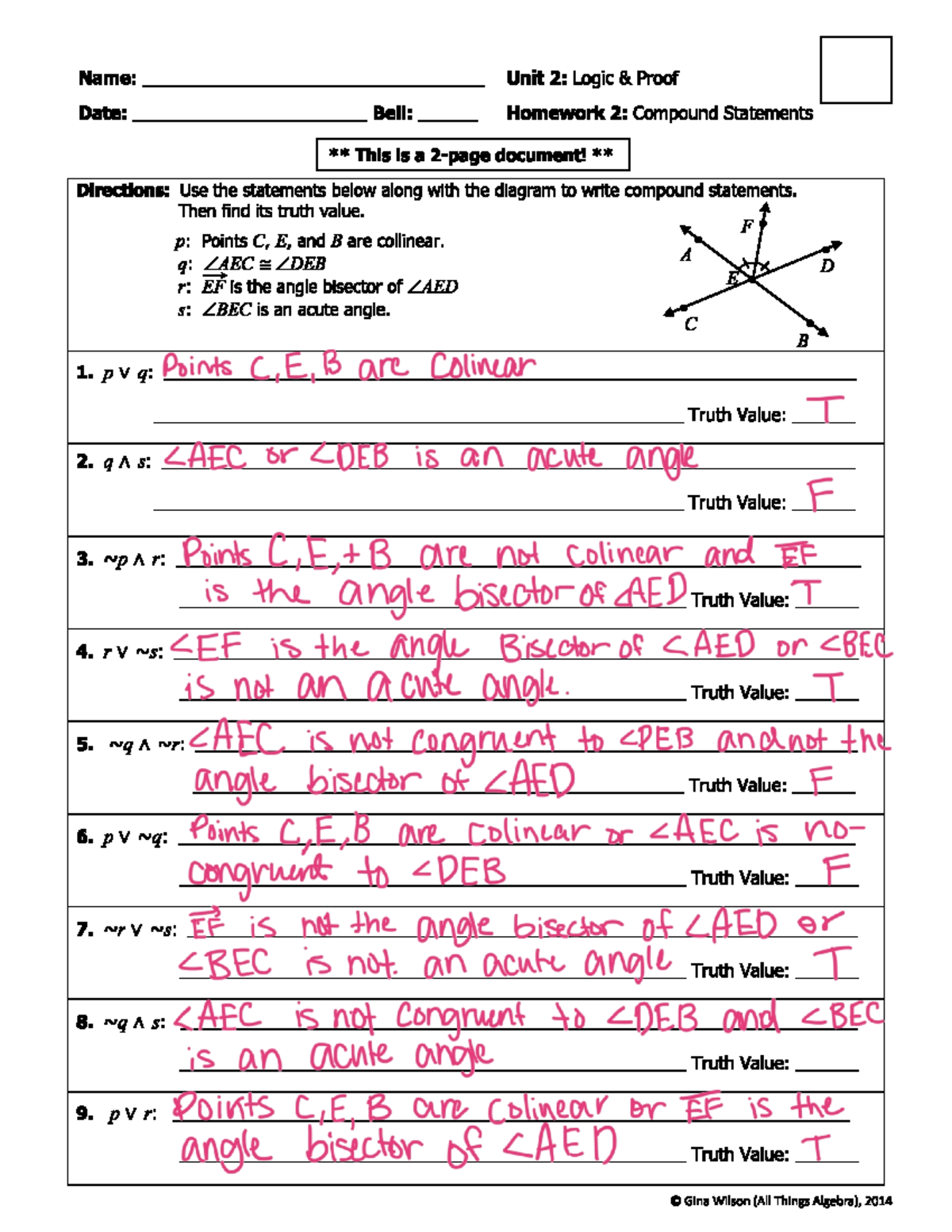 Unit 2 Logic And Proof Homework 3 Conditional Statements