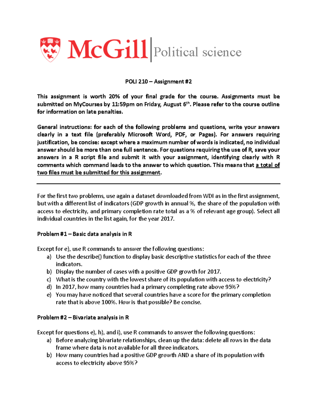 POLI210 - Practice Assignment #2 Summer 2021 - Political science POLI ...