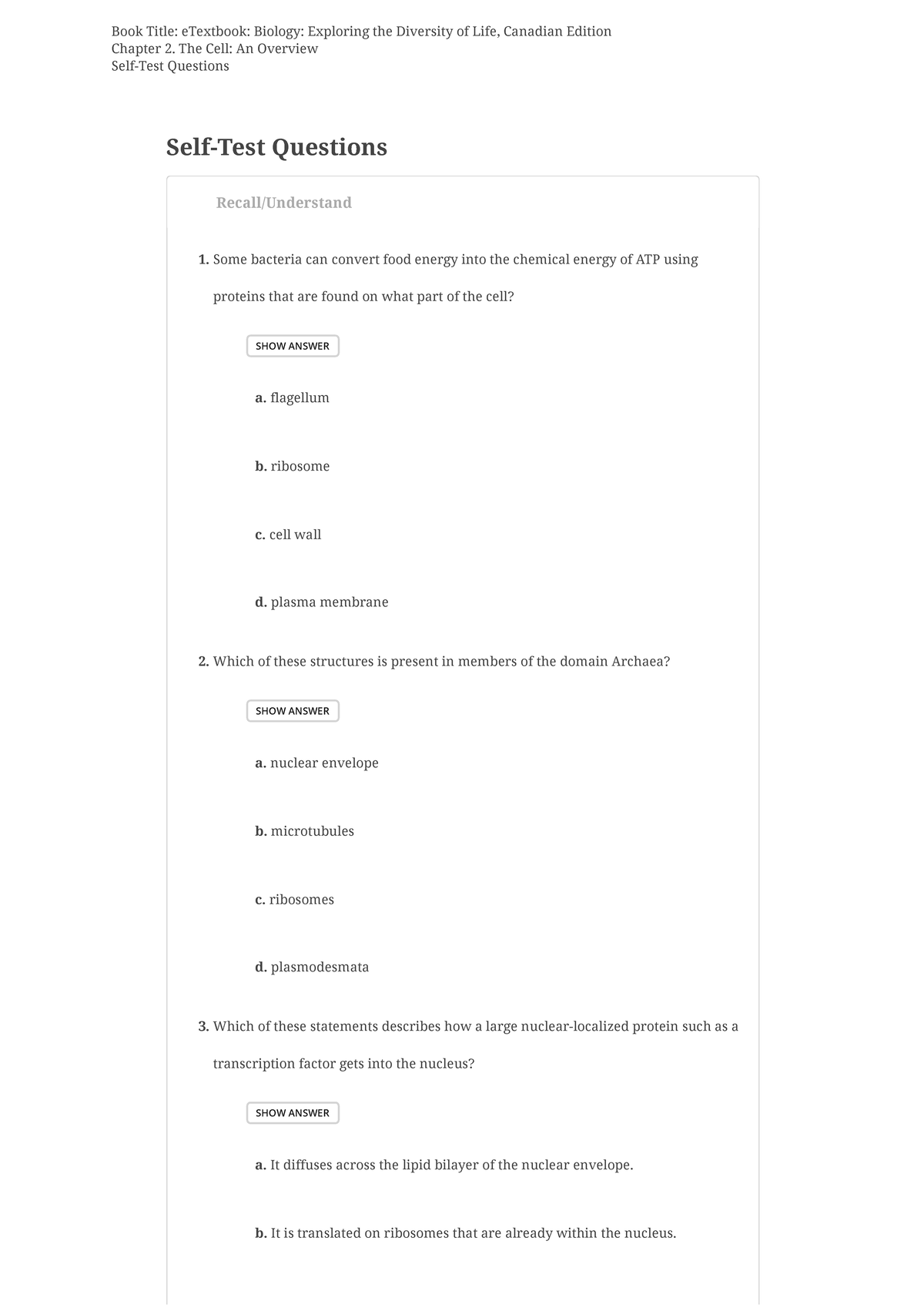 Chapter 2 Self Test Book Title eTextbook Biology Exploring the