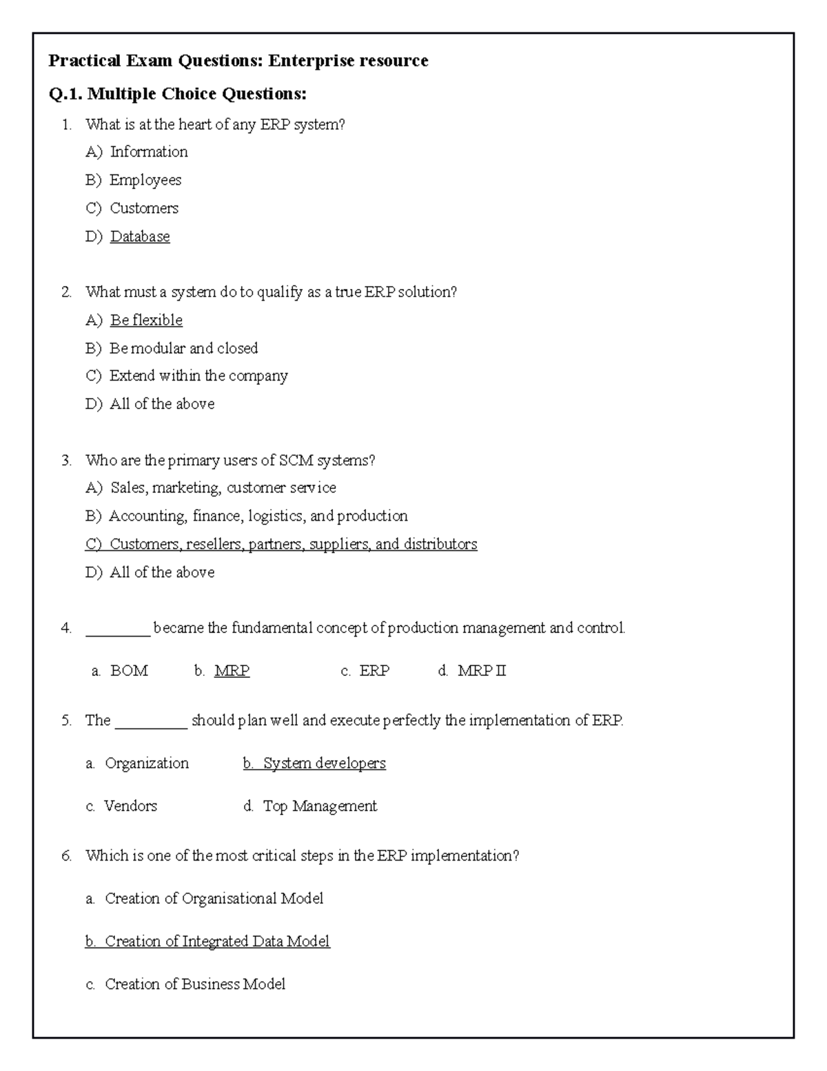 Enterprice Business Process ERP - Practical Exam Questions: Enterprise ...