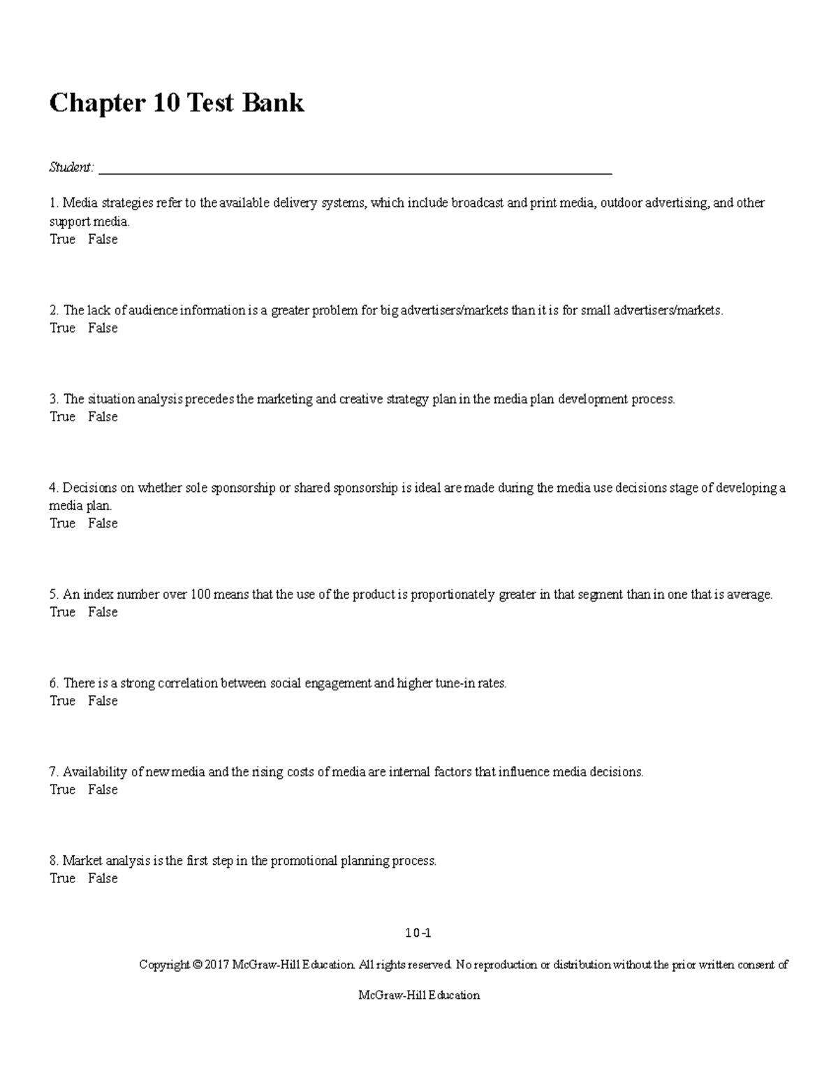 Chapter 10 Test Bank - Chapter 10 Test Bank Student: - Studocu