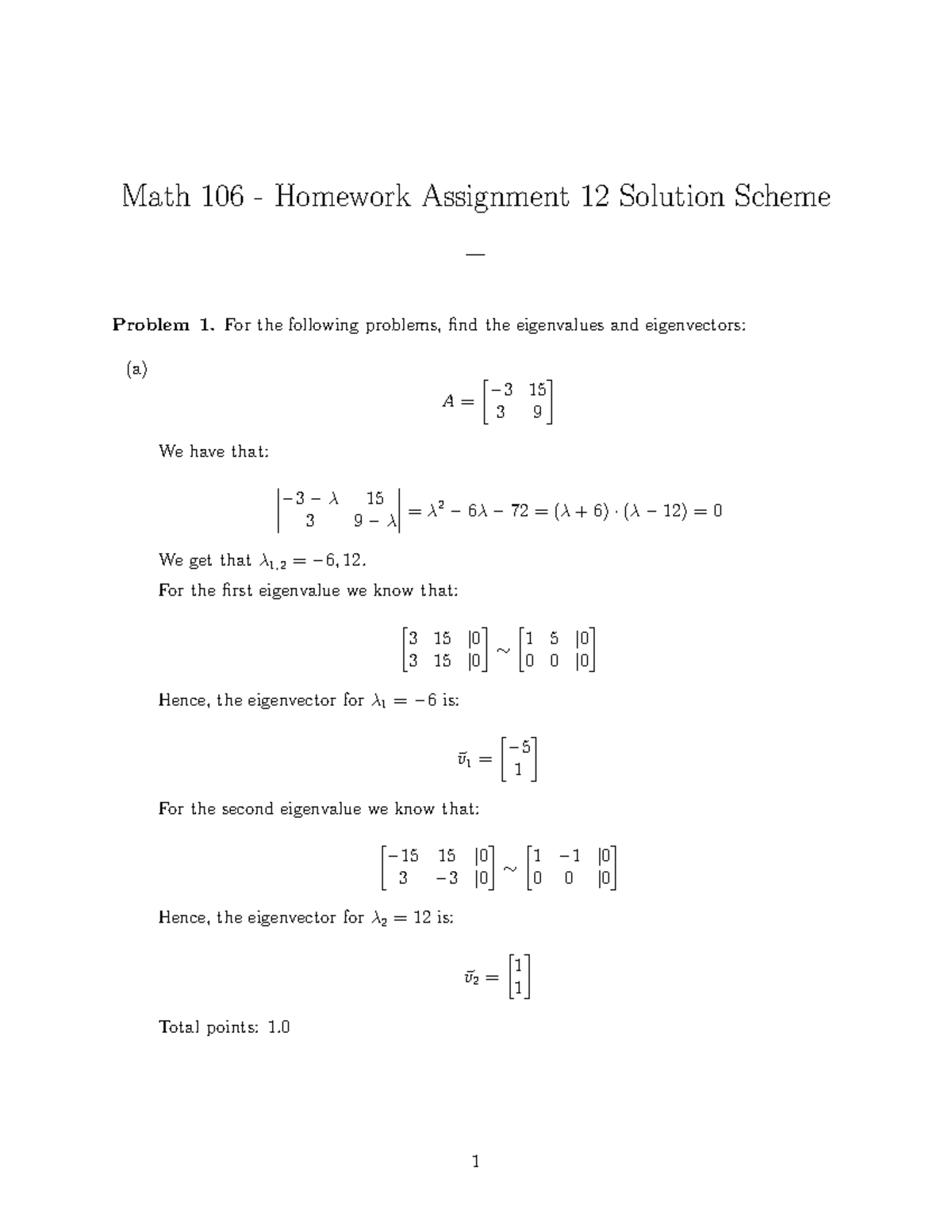 Assignment 12 sol - ANSWERS - Math 106 - Homework Assignment 12 ...