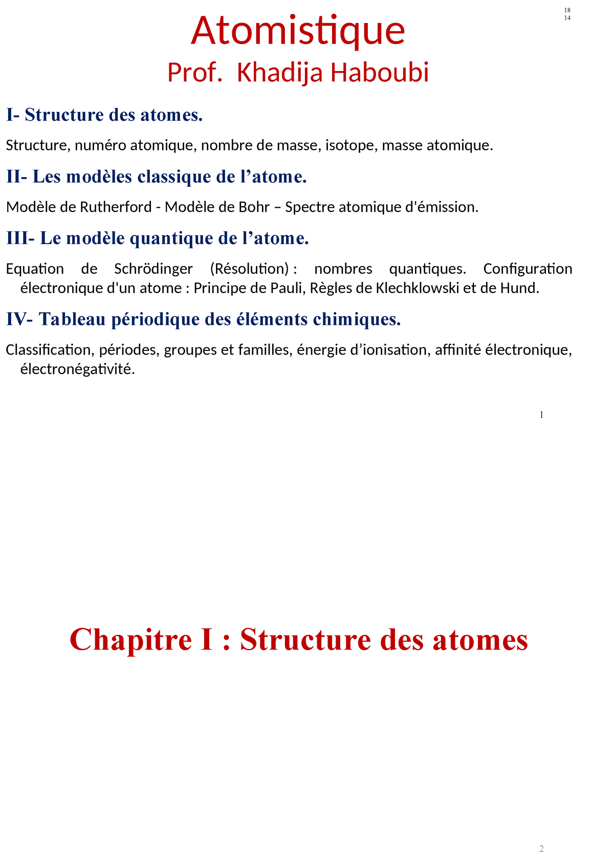 Cours Atomistique Liaison Chimique Ensah- Hoceima 2020 - Atomistique ...