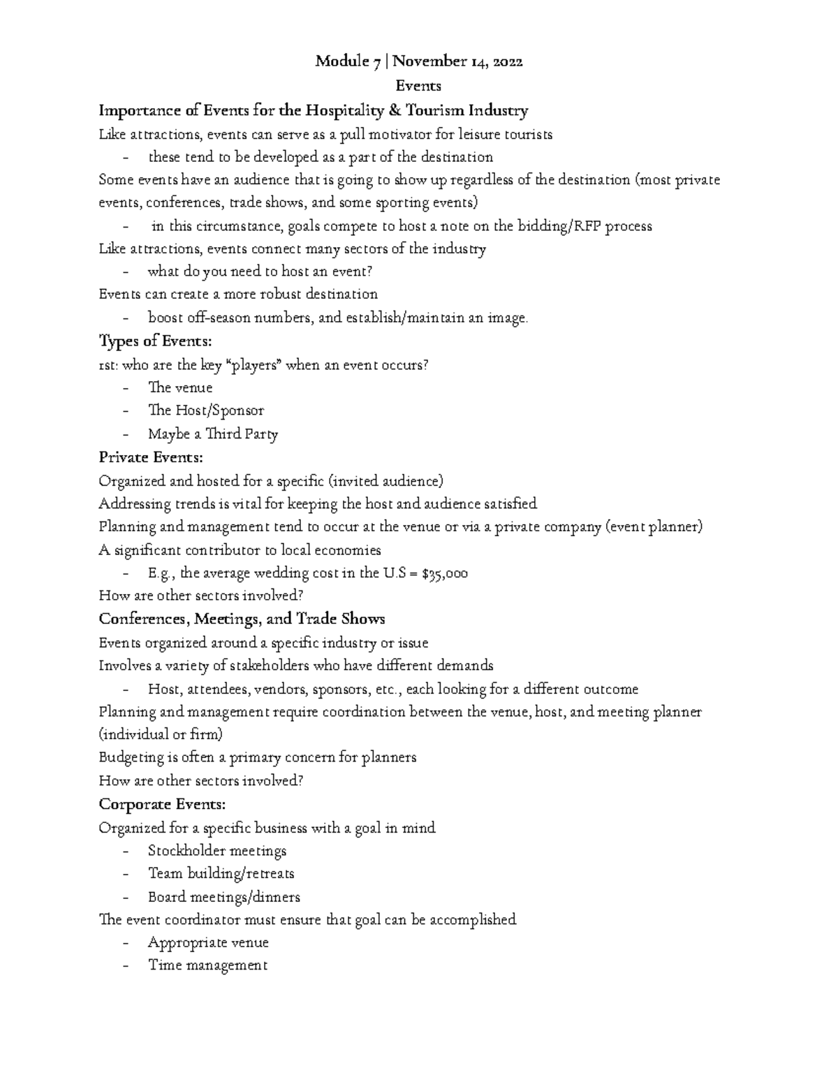 Module 7 Events - Events Importance of Events for the Hospitality ...