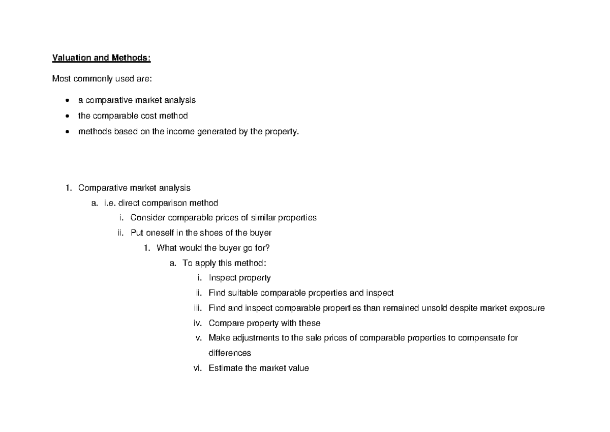 Valuation methods - Commercial law - Valuation and Methods: Most ...