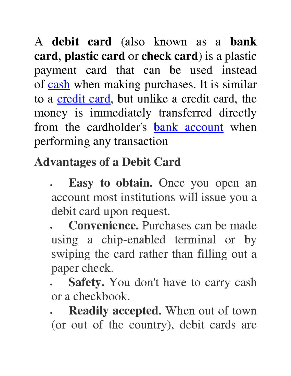 Advantages of a Debit Card - A debit card (also known as a bank card ...