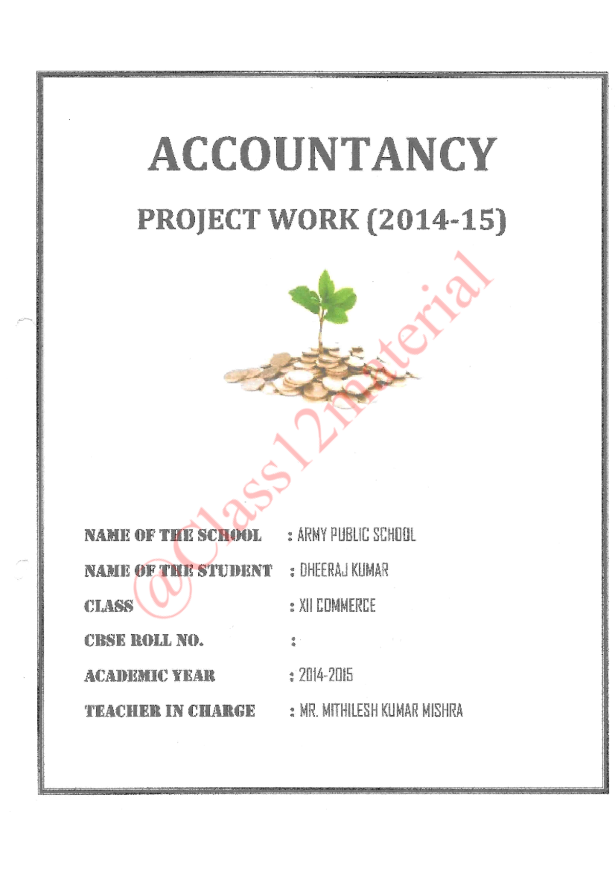Accountancy Project Comprehensive 2 XII - X11 account - Studocu