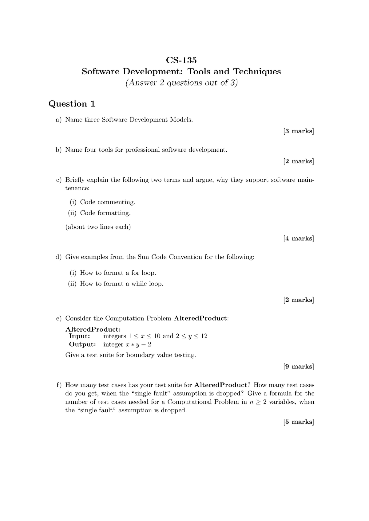 CS-135 1415 Past Exam Paper Questions - CS- Software Development: Tools Sns-Brigh10