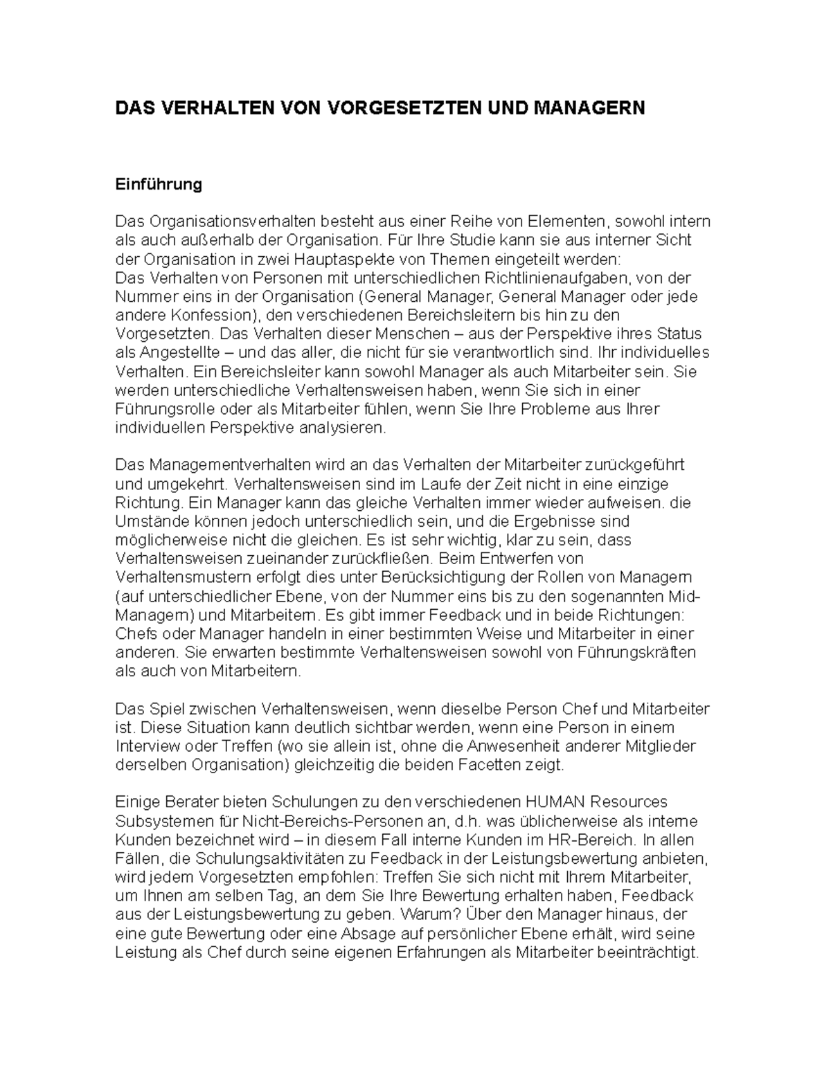 Das verhalten von vorgesetzten und managern - DAS VERHALTEN VON VORGESETZTEN UND MANAGERN ...