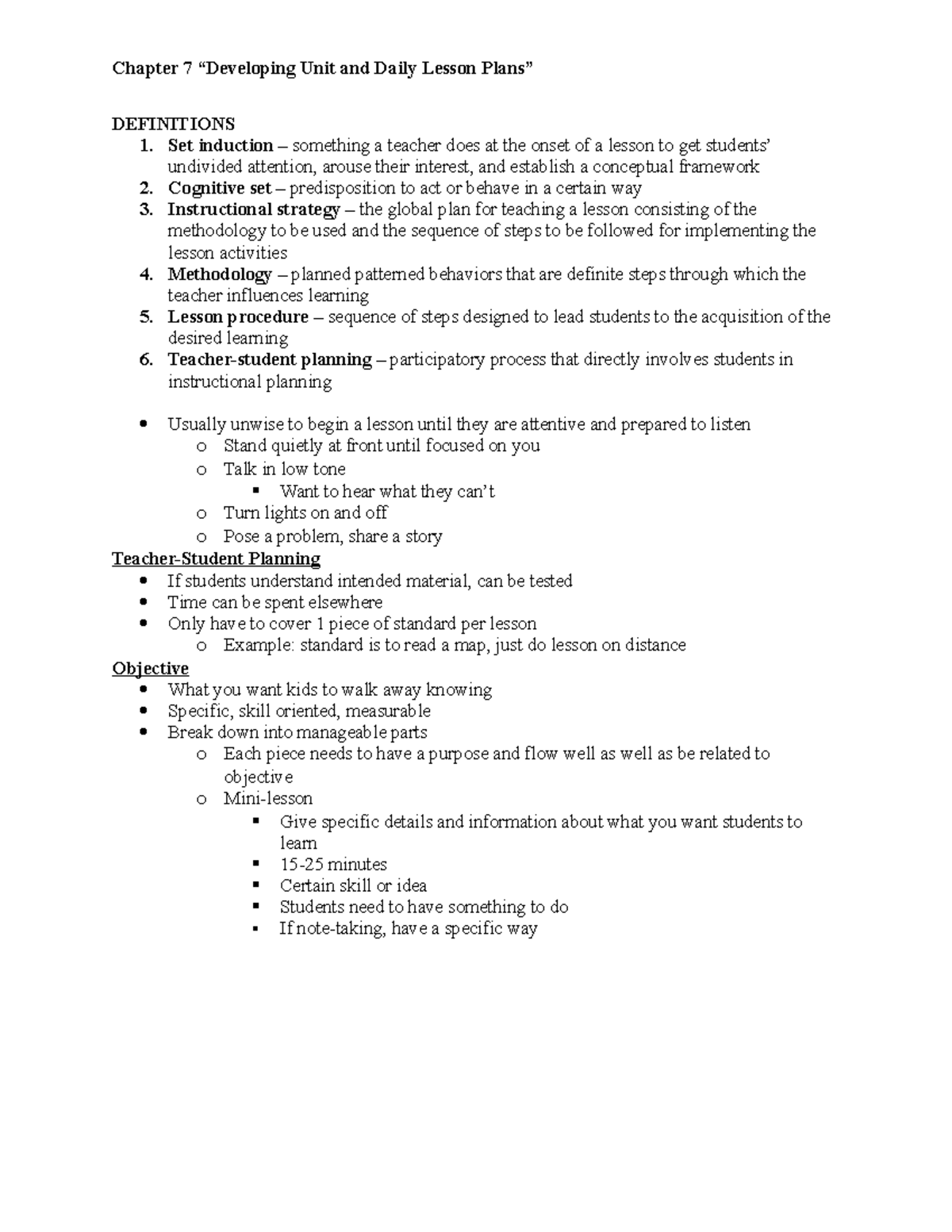 Chapter 7 developing unit and daily lesson plans - Chapter 7 Unit and ...