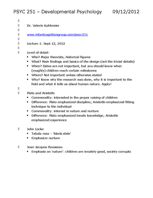 Module 1 - Lecture notes - 1 Introduction • Developmental Psychology is ...