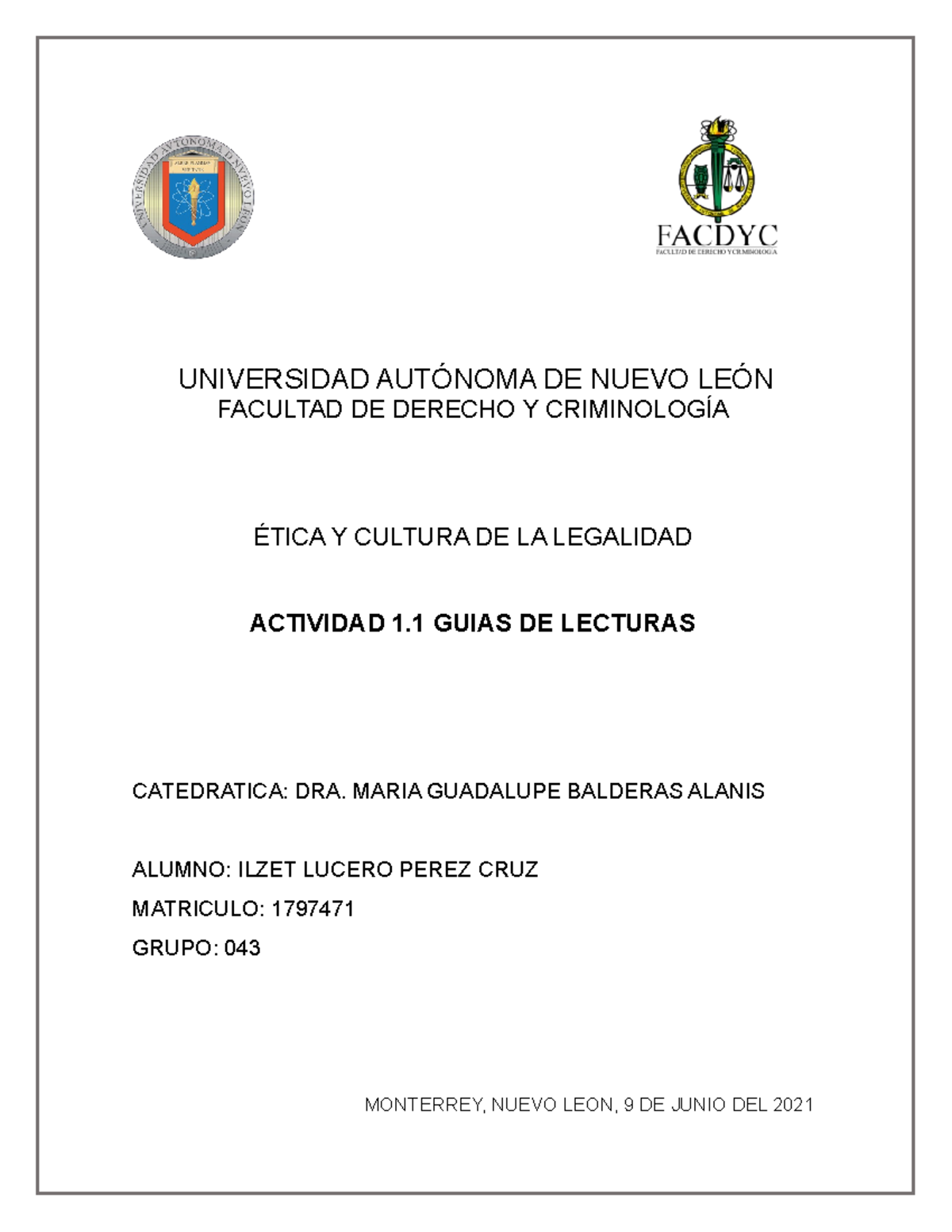 Evi 1 Primera Actividad Guias De Lectura Universidad AutÓnoma De Nuevo LeÓn Facultad De 4323