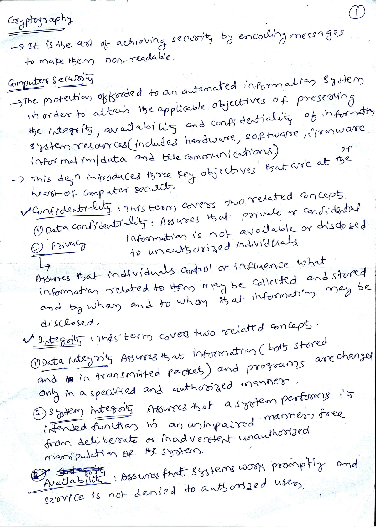 CNS Unit-1 Handwritten Notes - Computer science - Studocu