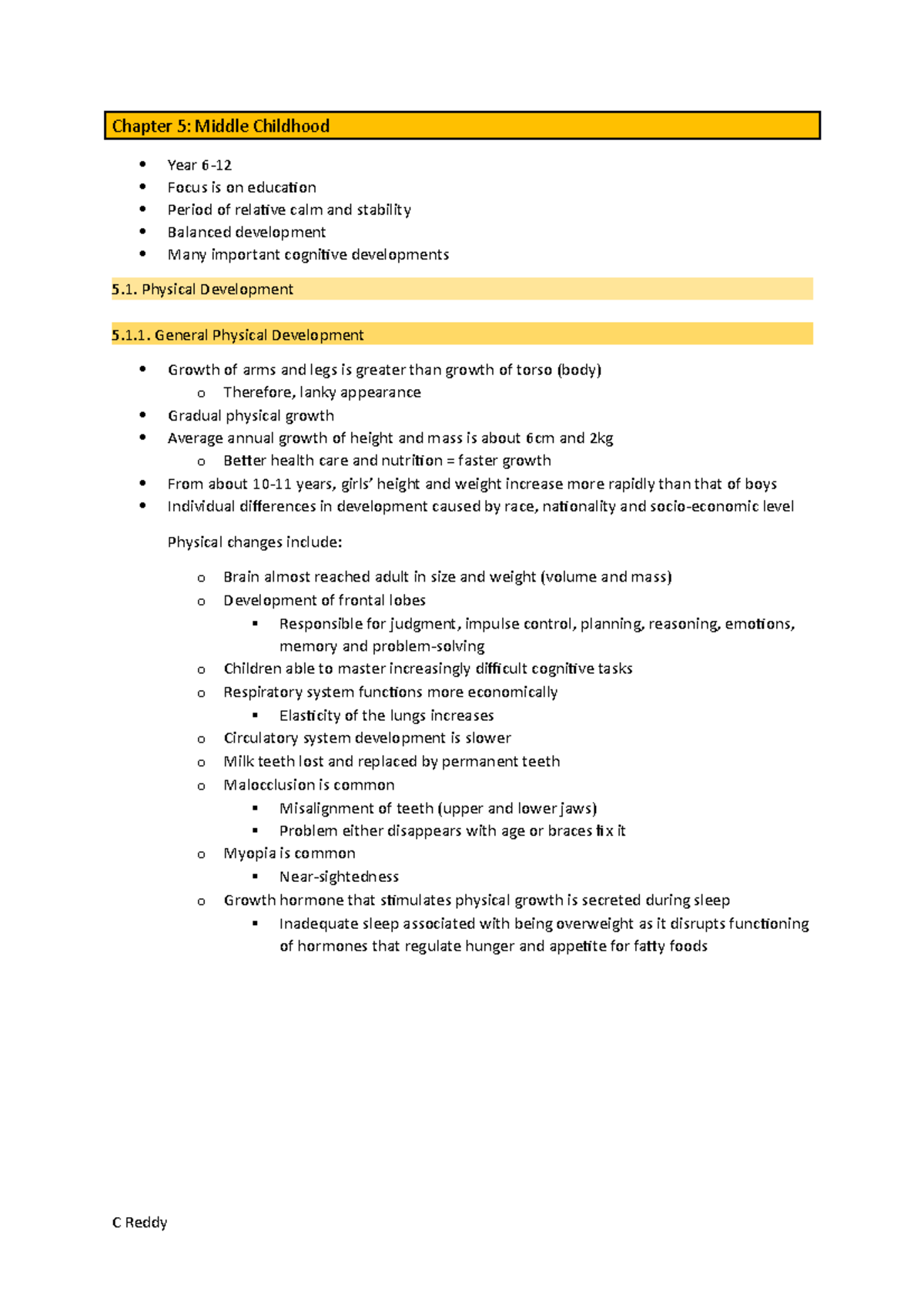 Chapter 5: Middle Childhood - Chapter 5: Middle Childhood Year 6- Focus ...