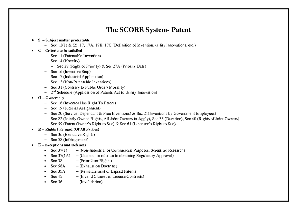 SCORE System Patent The SCORE System Patent S Subject 