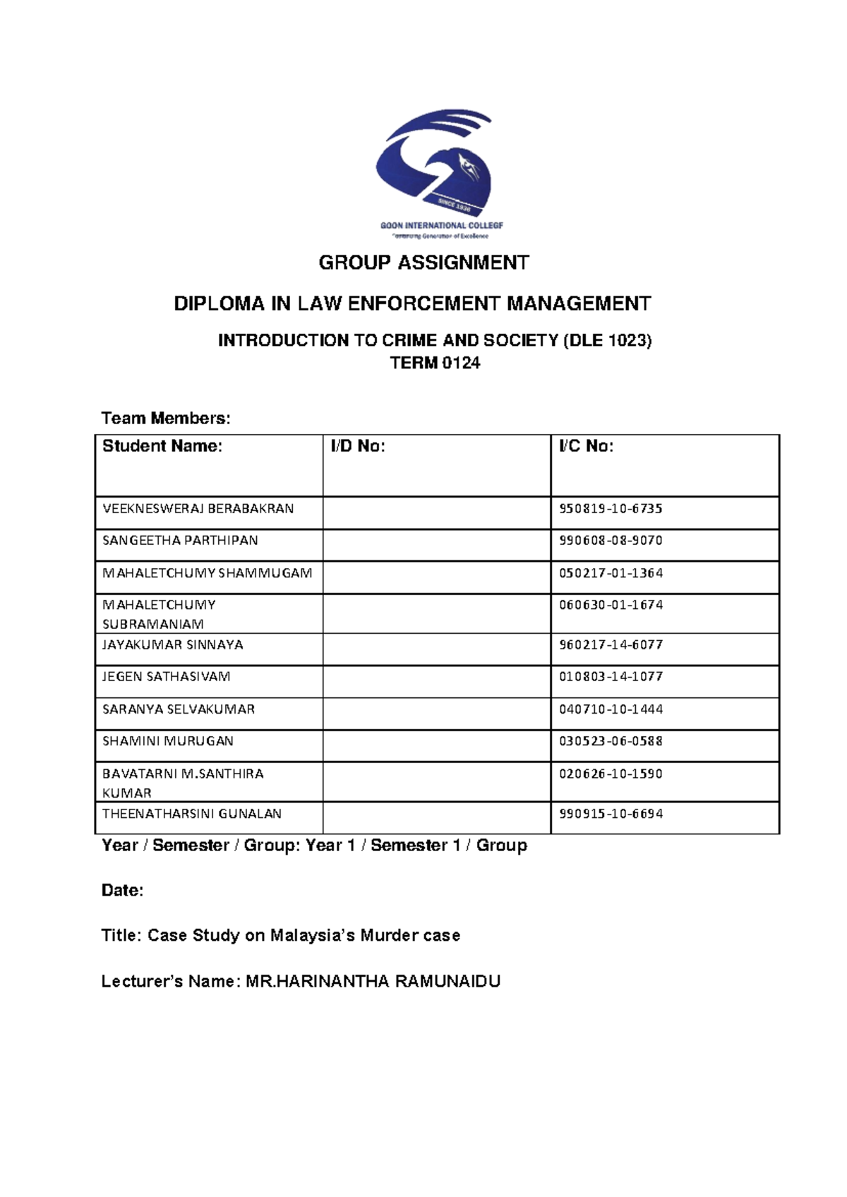Miss Shamini Group Assignment Done - GROUP ASSIGNMENT DIPLOMA IN LAW ...