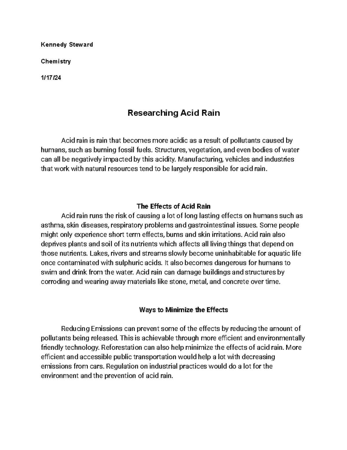 Researching Acid Rain Lab report from edgenuity Kennedy Steward