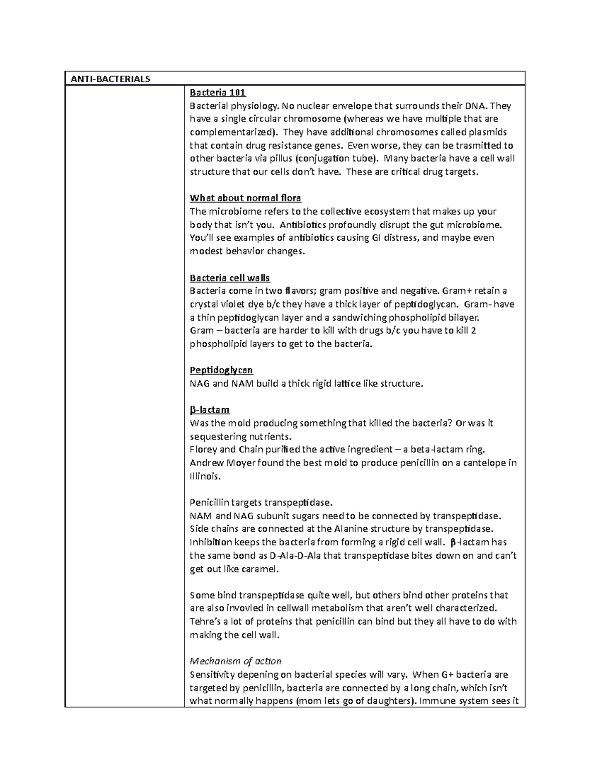 Cornell notes - bacteria - ANTI-BACTERIALS Bacteria 101 Bacterial ...