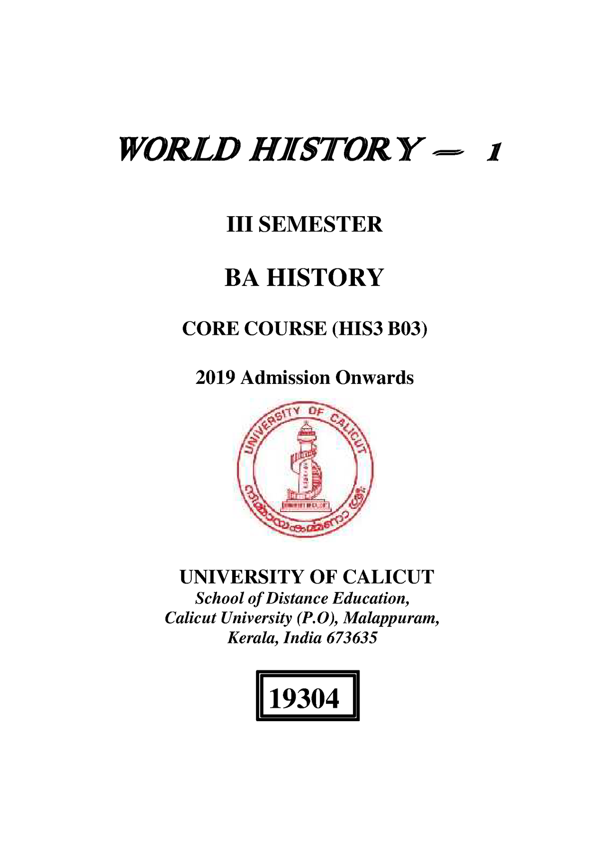 World History-I BA History IIIrd Sem (HIS3 B03) 19304-final 0 - WORLD ...