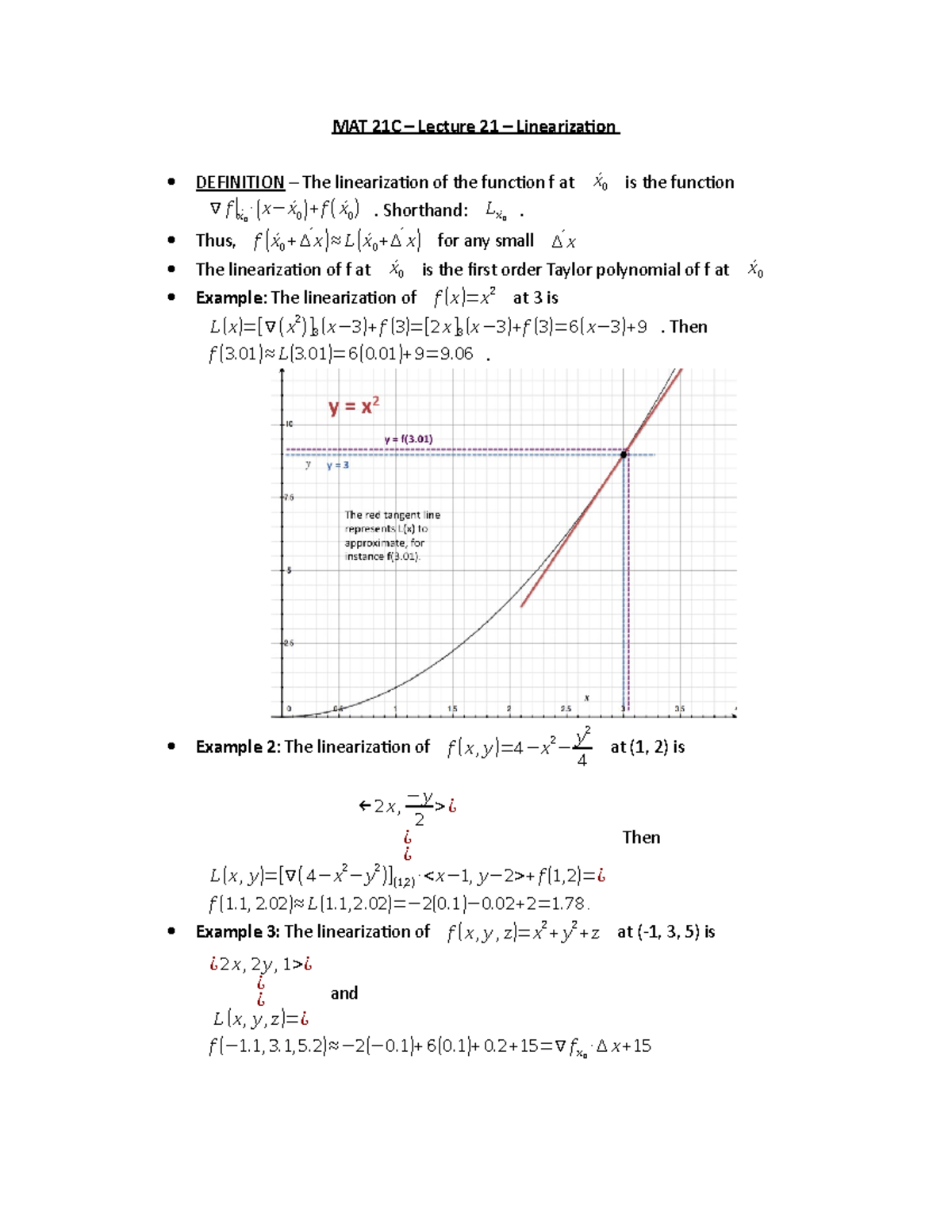 Mat 21c Lecture 21 Linearization Mat 21c Lecture 21 Linearization Definition The Studocu