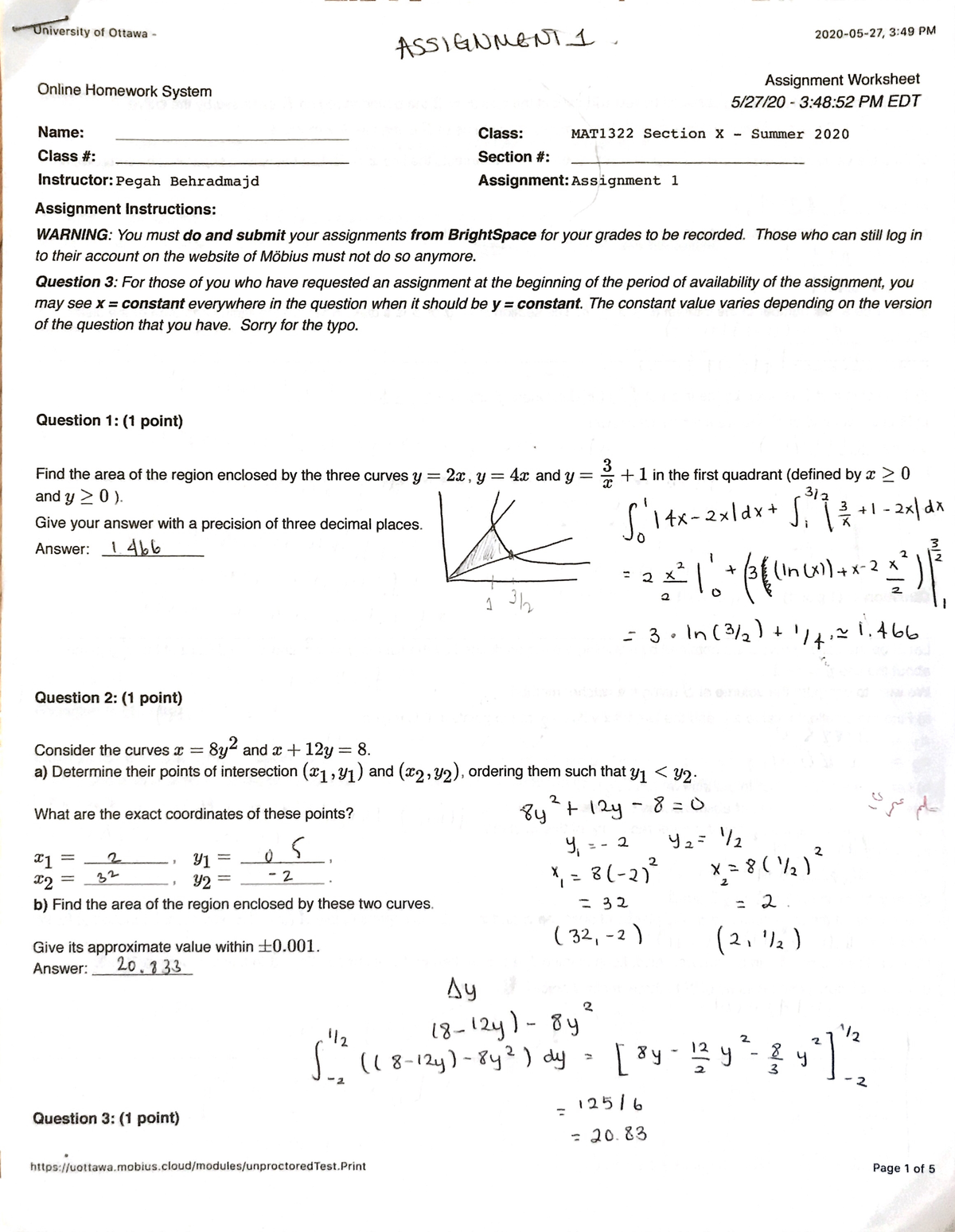 Calc2-1 - Assignment 1 - MAT1322 - Studocu