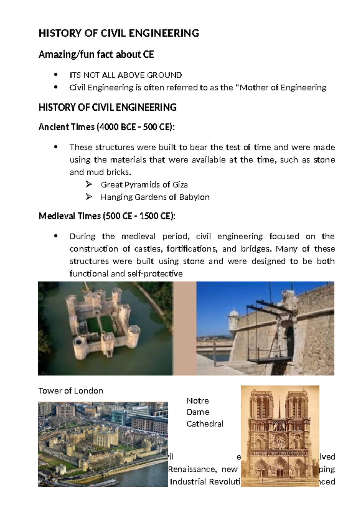 CE 112 Notes - HISTORY OF CIVIL ENGINEERING Amazing/fun fact about CE ...