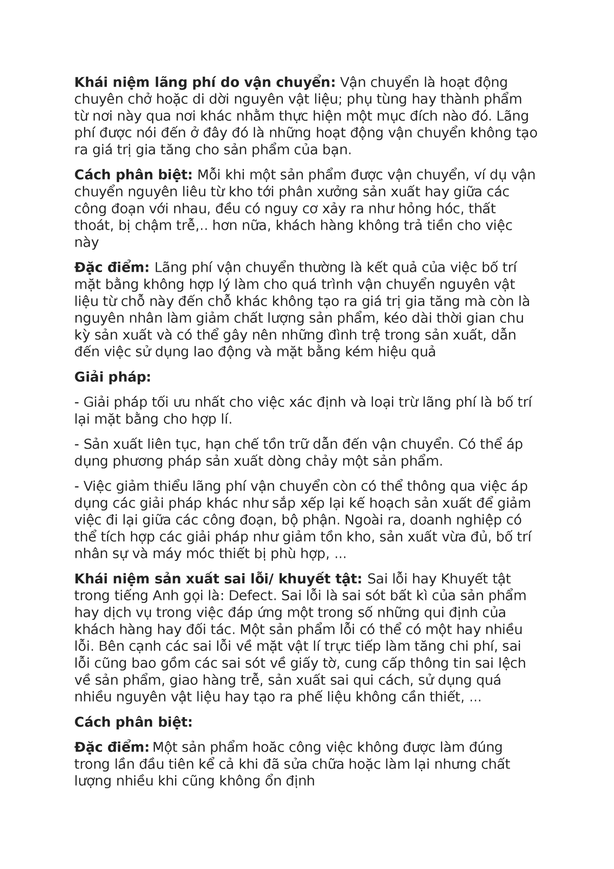 Khái niệm lãng phí do vận chuyển - Khái niệm lãng phí do vận chuyển: Vận chuyển là hoạt động chuyên - Studocu