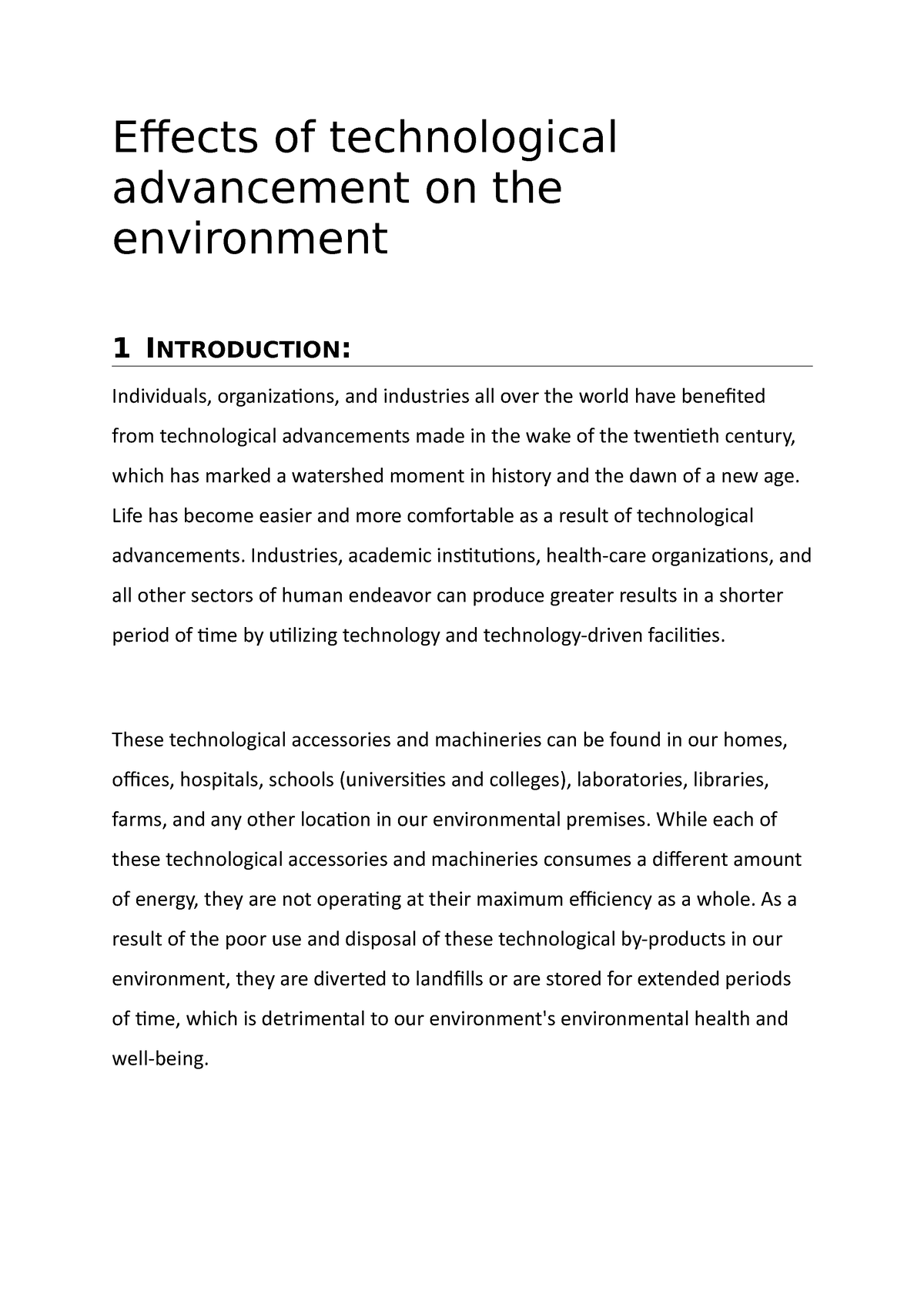 essay on effects of technological development on the environment