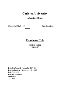 Simple Pulley lab report - Carleton University Laboratory Report Course ...