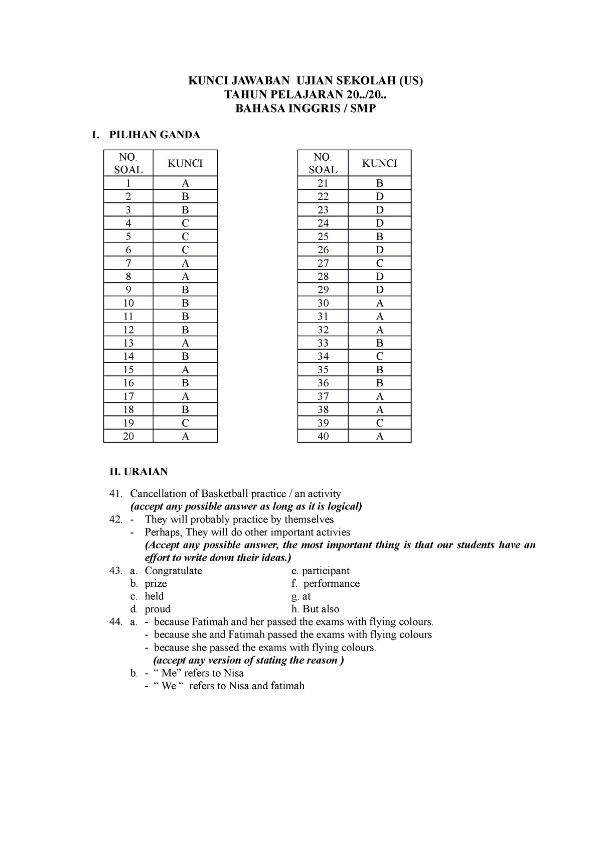 Kunci Jawaban US B.Ing SMP K13 (Websiteedukasi - KUNCI JAWABAN UJIAN ...