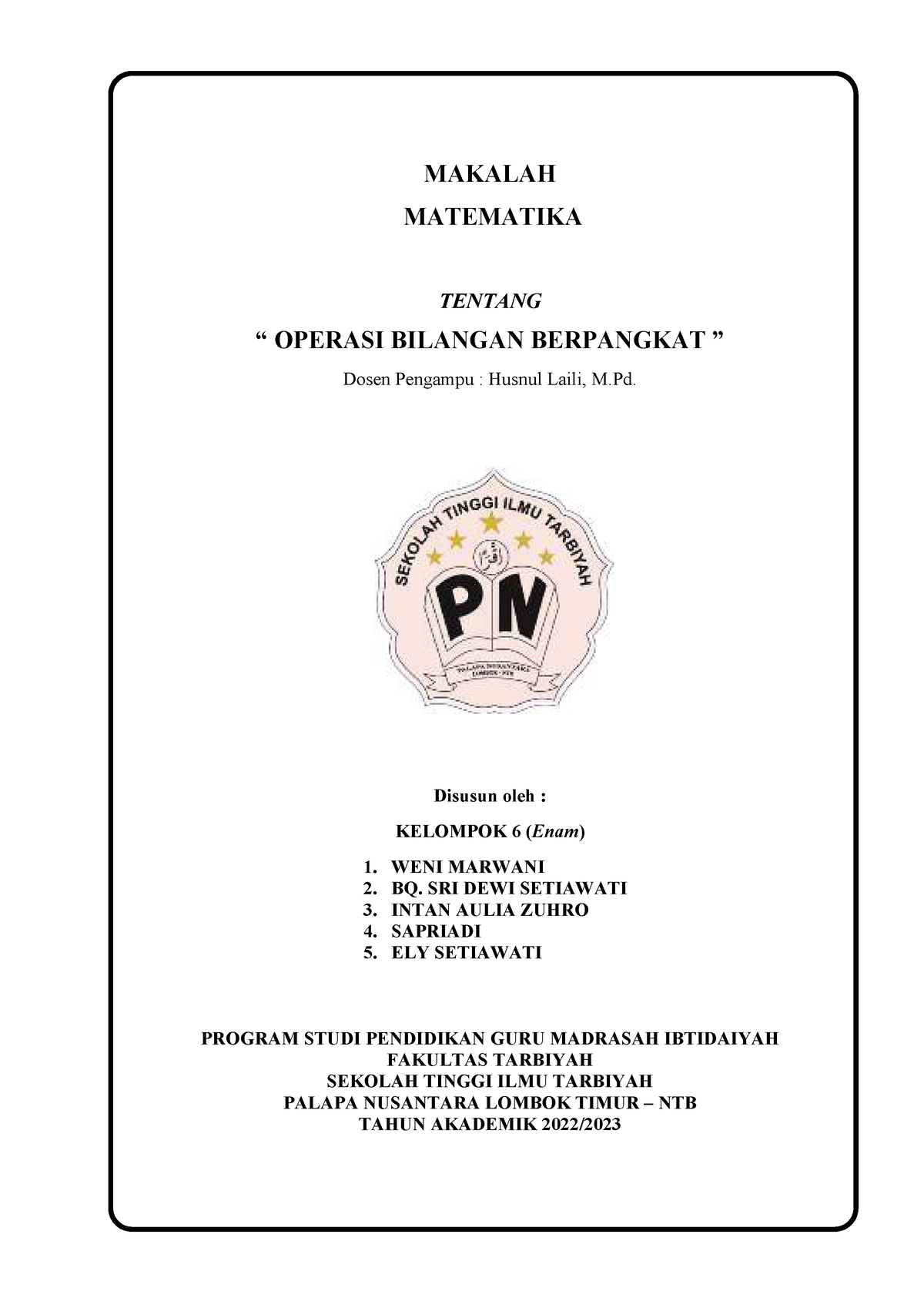 Makalah Oprasi Bilangan Berpangkat - I MAKALAH MATEMATIKA TENTANG ...