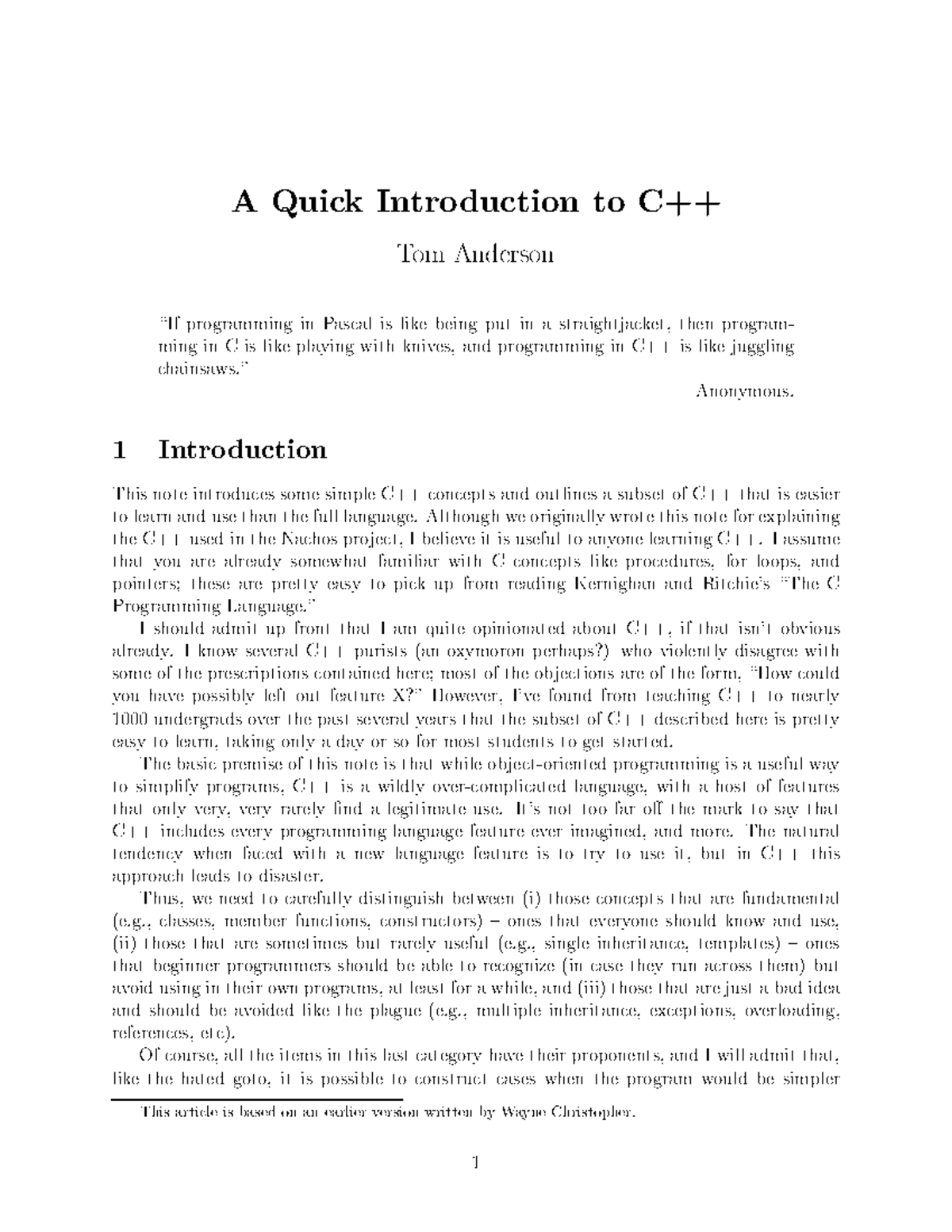 C++ - c++ book - A Quick Introduction to C TomAnderson - Studocu