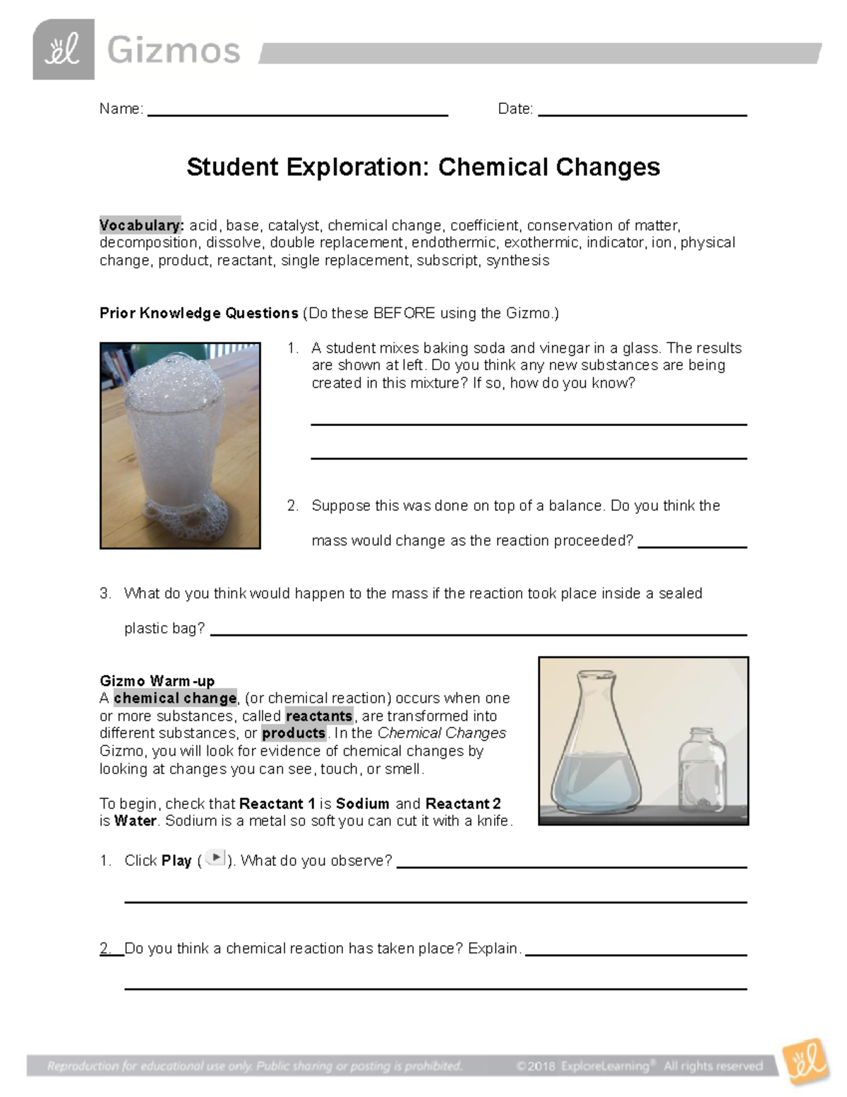 chemical changes assignment