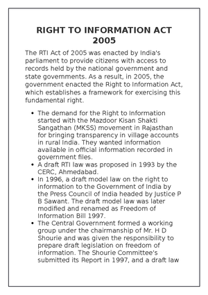 Salient Features Of Rti Act 2005 The Required Information Needs To Be