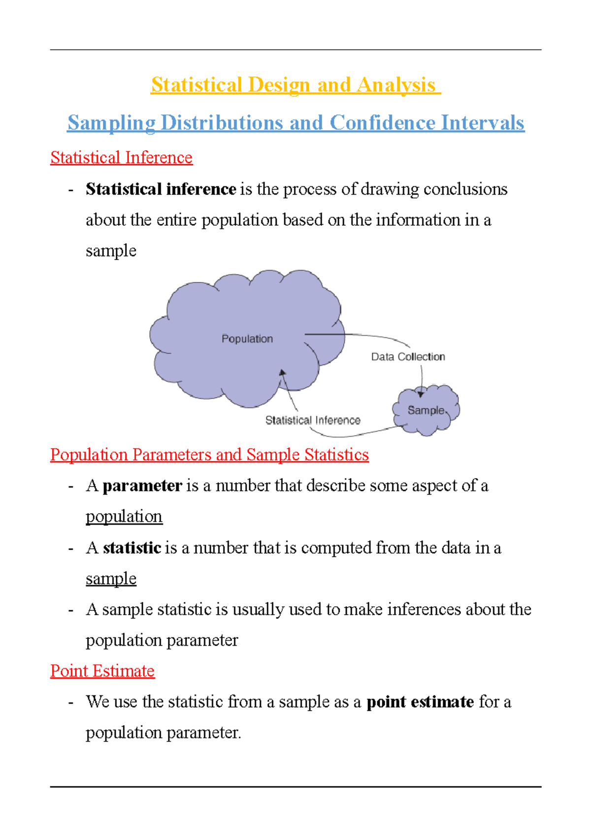 Summary SDA - Lecture 5 - Statistical Design and Analysis Sampling ...