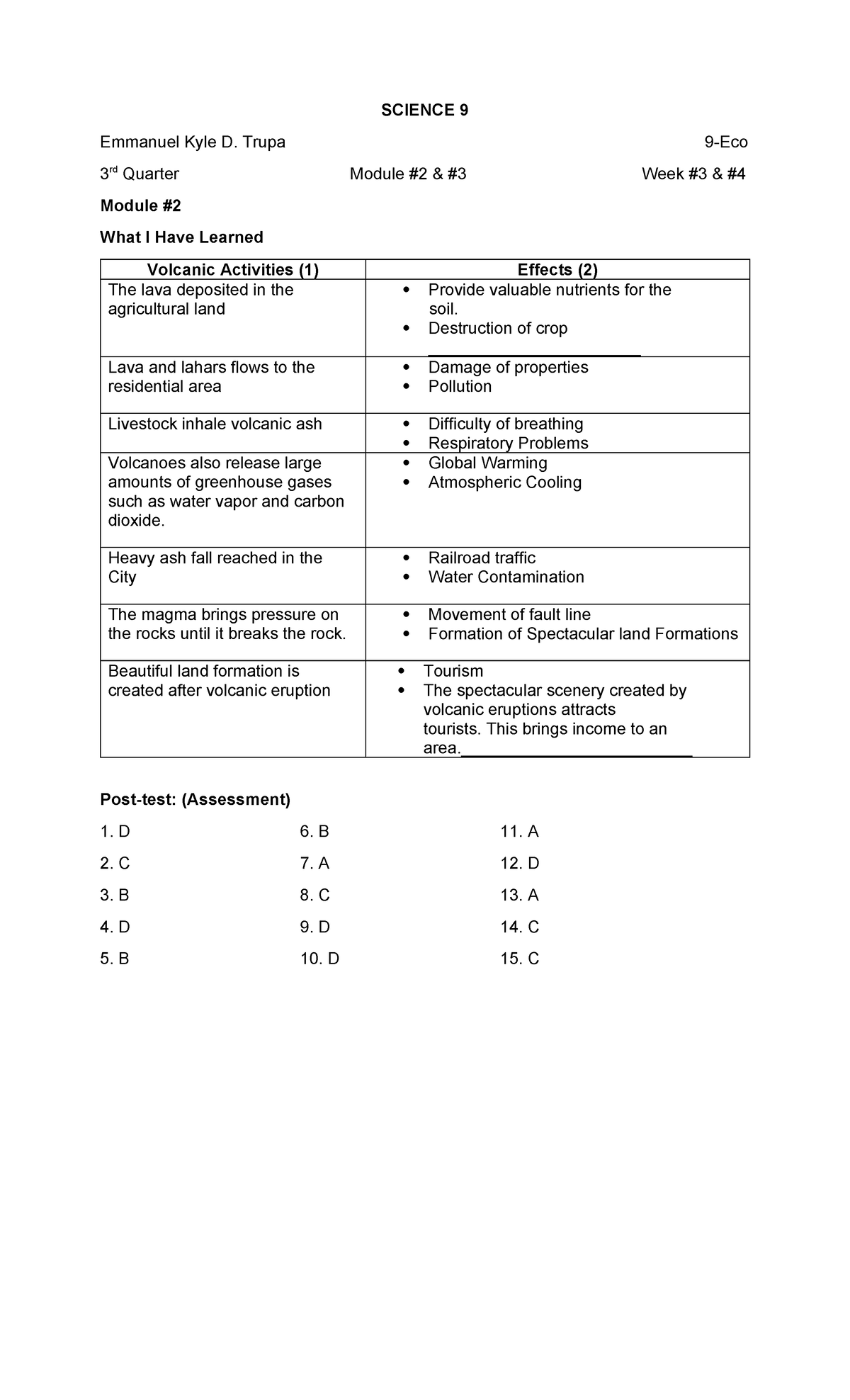 Science 9 Q3 W3 4 Science 9 Emmanuel Kyle D Trupa 9 Eco 3 Rd Quarter Module 2 And 3 Week 3