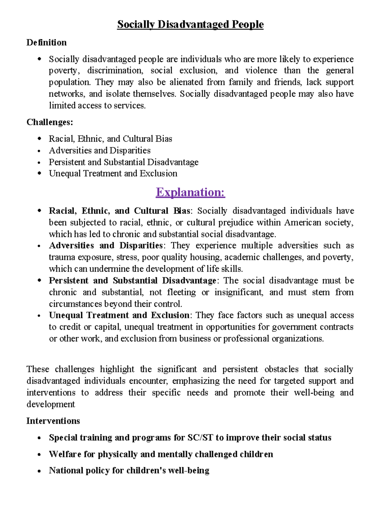 MS Powerpoint group assignment ummary - Socially Disadvantaged People ...