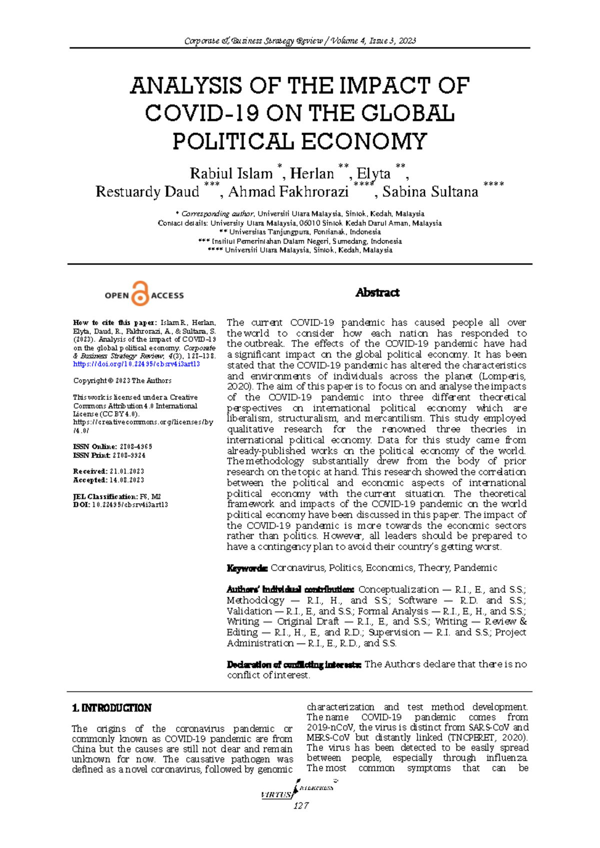 Analysis of the impact of Covid-19 on the global p - ANALYSIS OF THE ...
