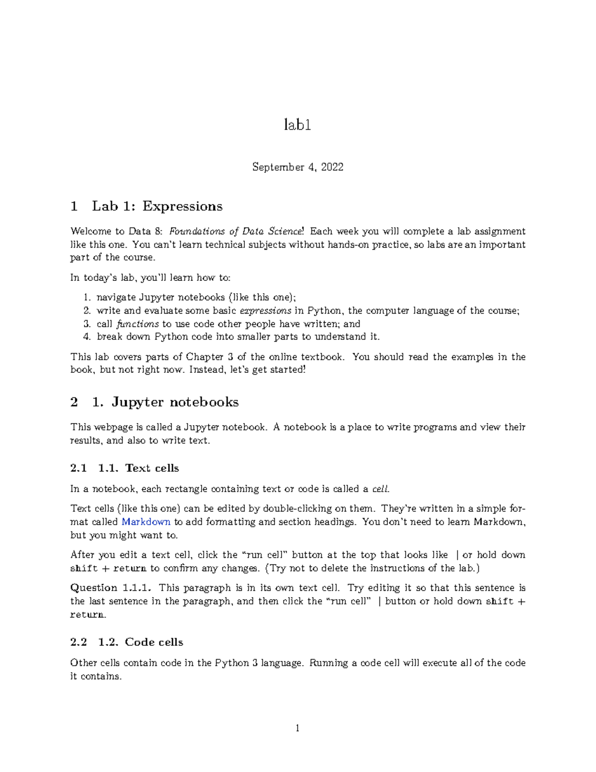 Lab1 - lab for statistics - lab September 4, 2022 1 Lab 1: Expressions ...