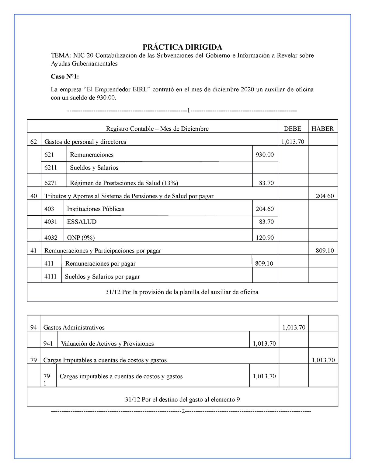 Casos Practicos Nic 20 Nic 20 PrÁctica Dirigida Tema Nic 20 Contabilización De Las 9021