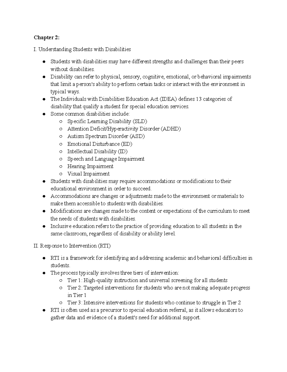 Sped 117 Chapter 2 - Sped 117 Notes For Ch 2 - Chapter 2: I 