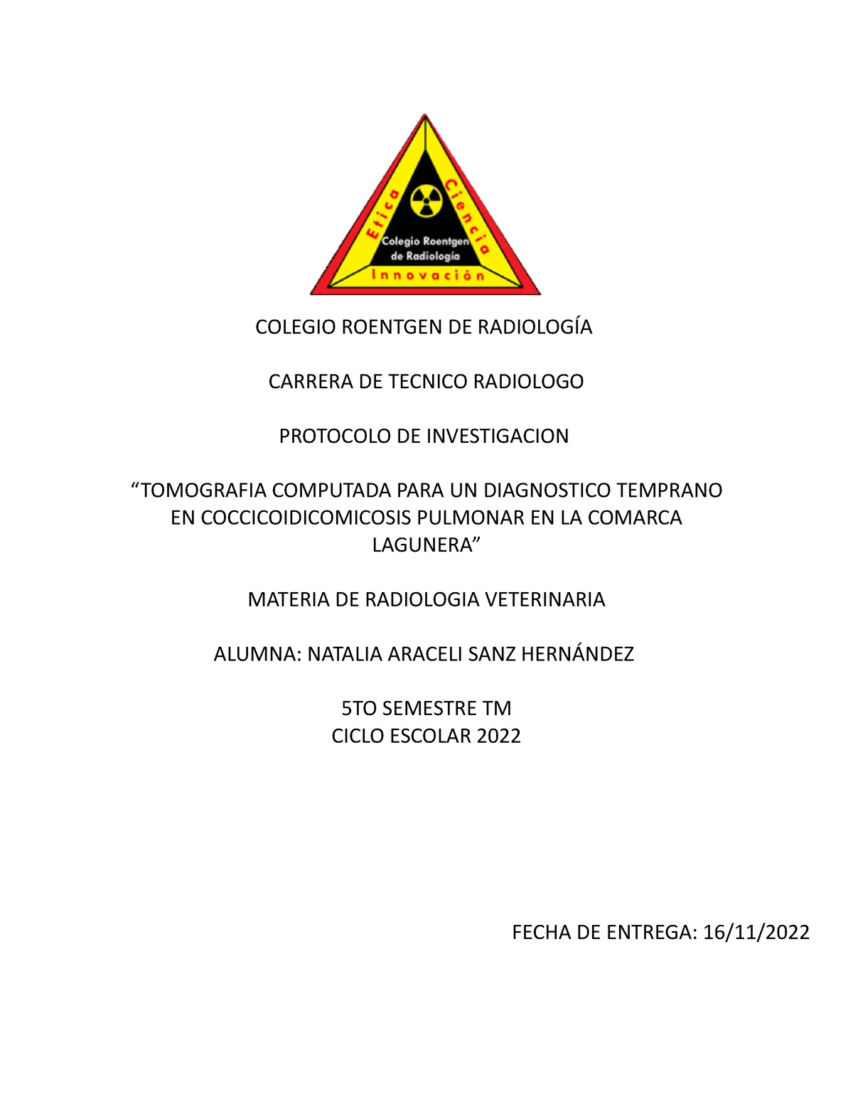 Protocolo De Tesis Proyecto Final Sobre Radiología Colegio Roentgen De RadiologÍa Carrera De 0226