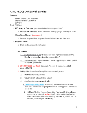 Civ. Pro. Outline-Prof Landau - Due Process I. Elements of Due Process ...