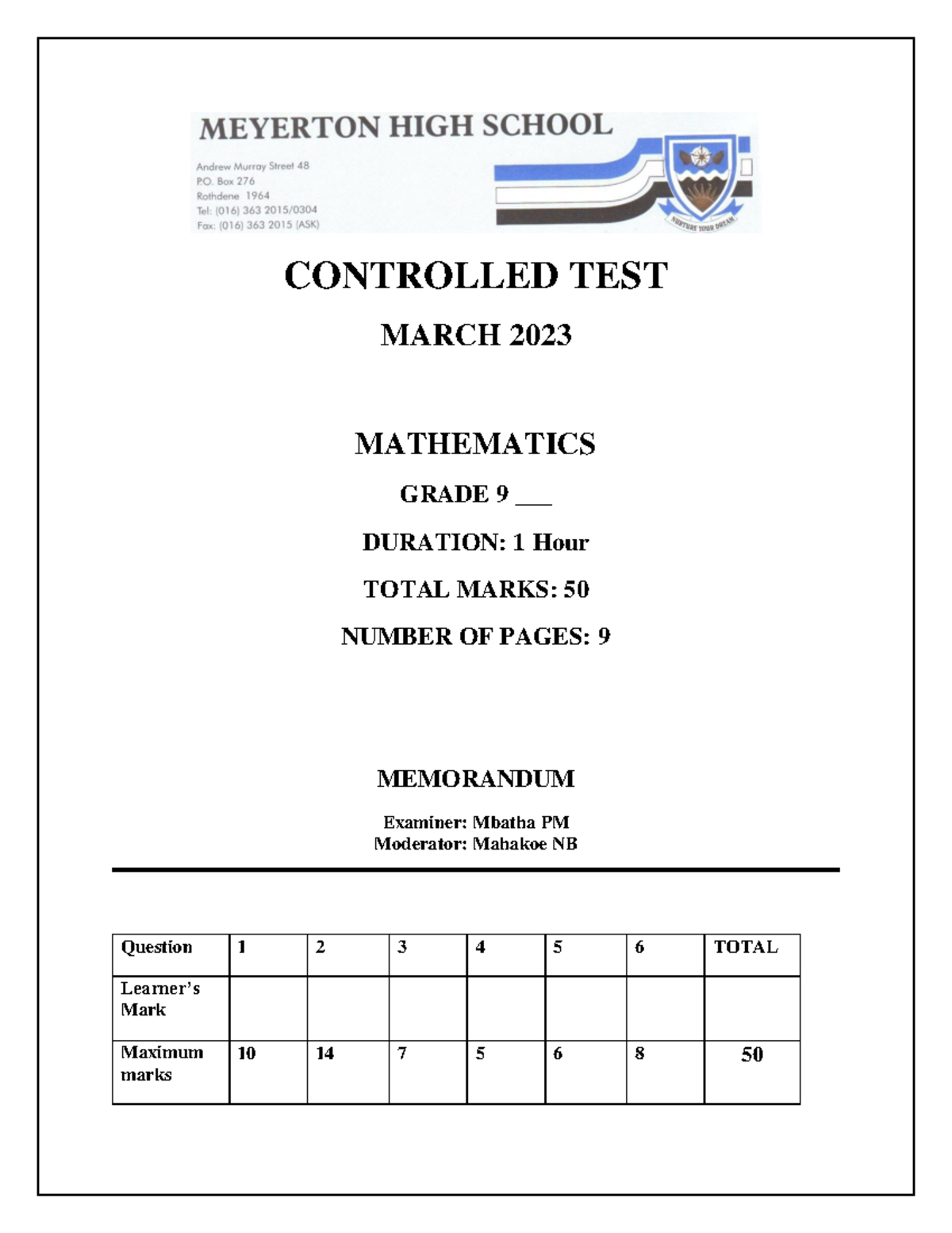 MATHS GRADE 9 2023 visual data 4
