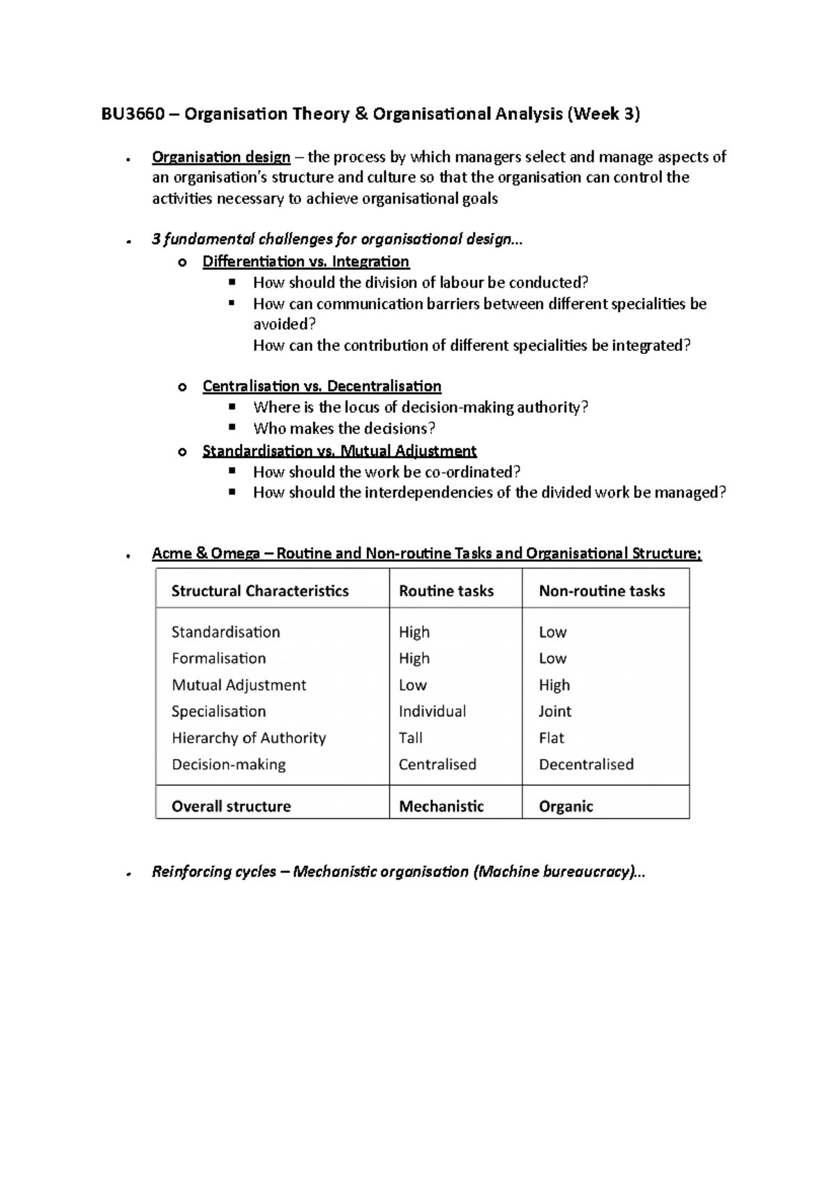 BU3660 - Organisation Theory & Organisational Analysis (Week 2 ...