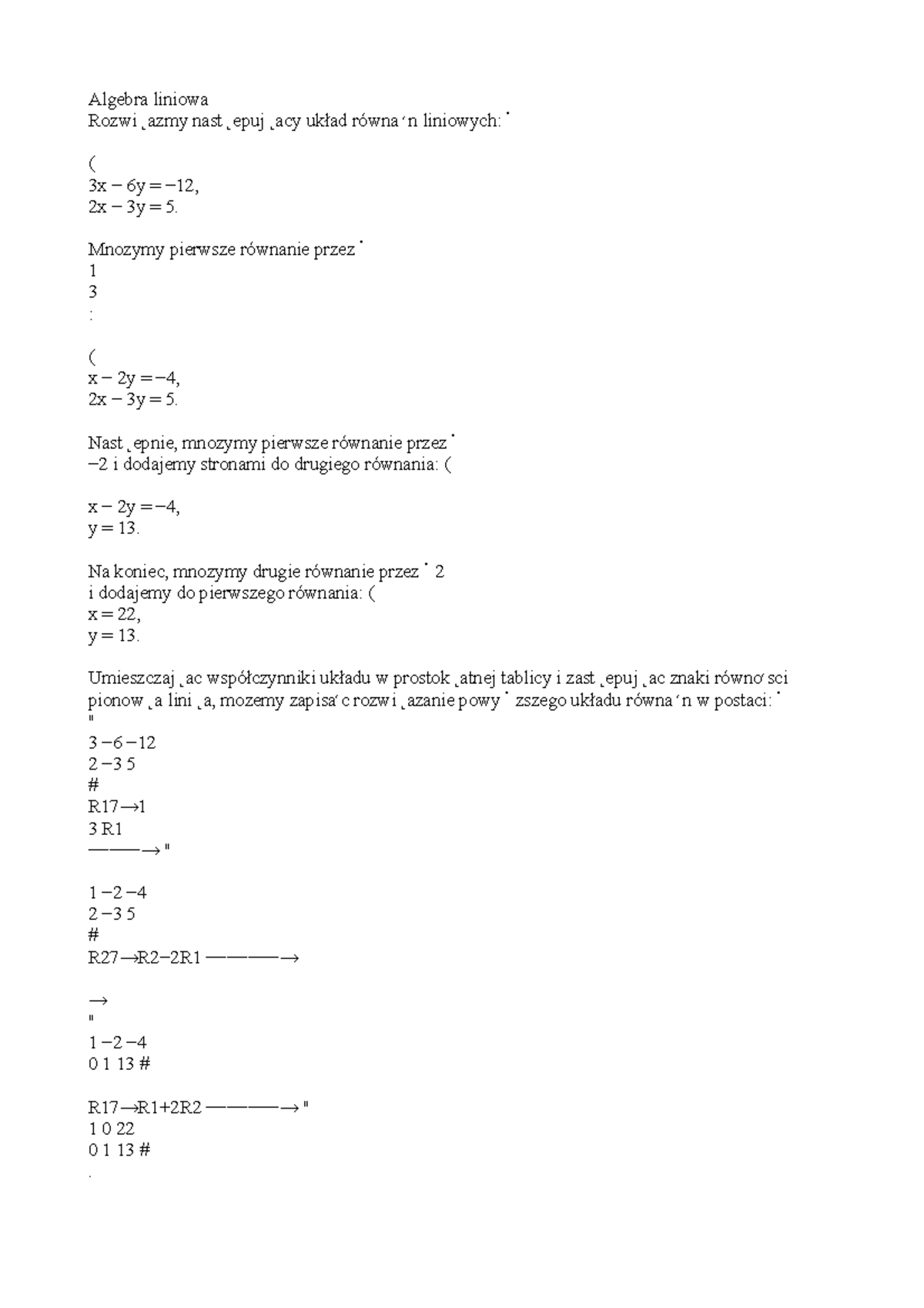 Matematyka Wykład 2 - Notatki Z Wykładu 2 - Algebra Liniowa Rozwi Azmy ...