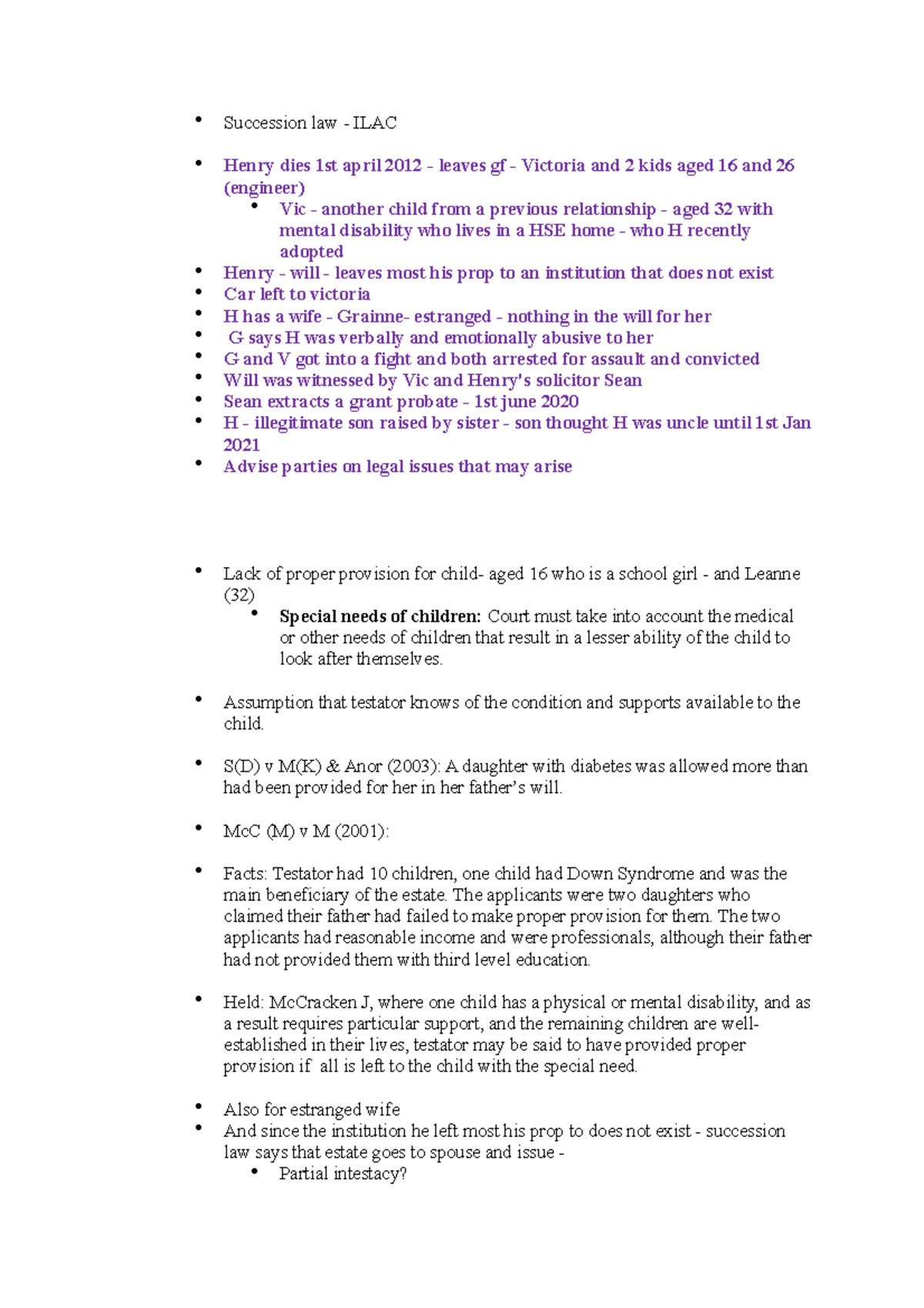 Succession law practice question 2015 - Succession law - ILAC Henry